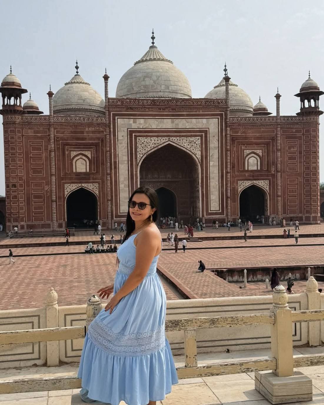 A traveller exploring the Taj Mahal grounds